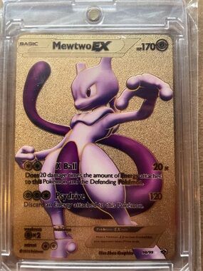 Mewtwo EX Gold Foil Trading Card - Purple & Gold Metal plated novelty